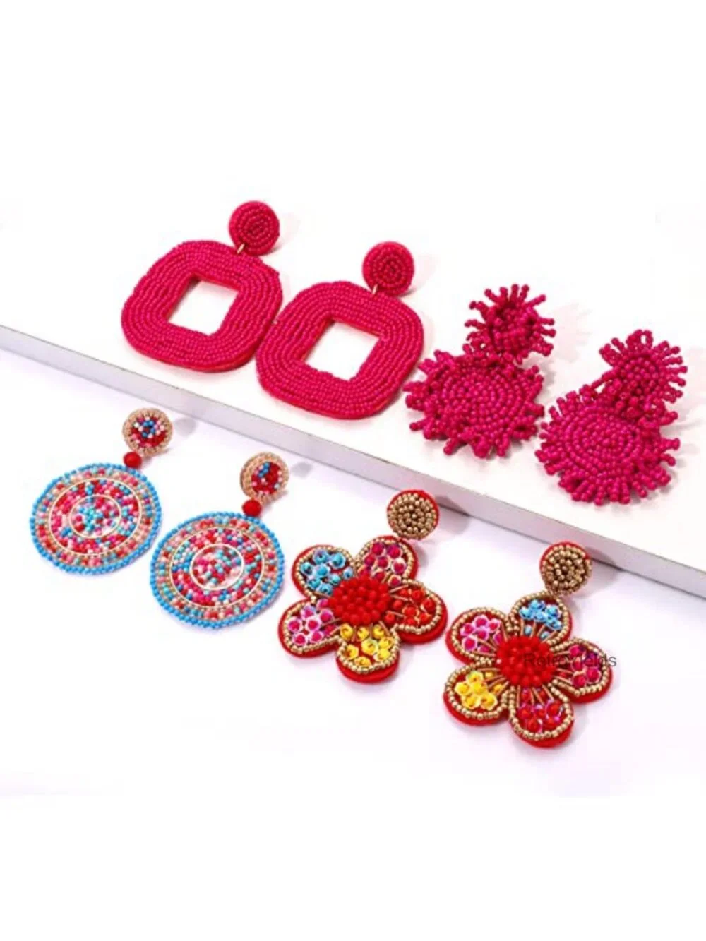 Beaded Dangle Earrings Set 4 Pairs Boho Statement Geometric Drop Earrings